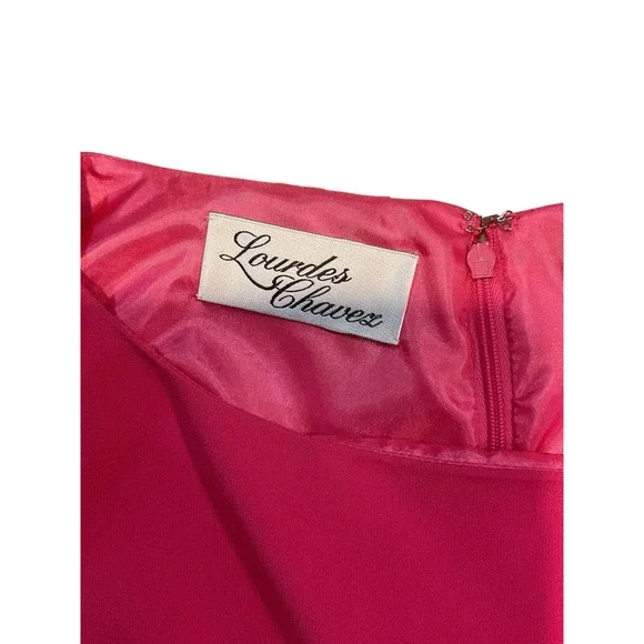 Lourdes Chavez Vintage Pink Shift  Cocktail Dress With Green Ruffle Ac Sz 14 EUC - Picture 3 of 3